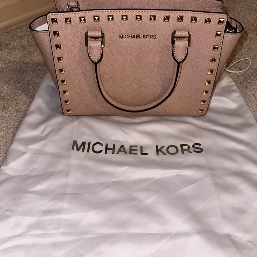 Michael Kors Beige Studded Satchel